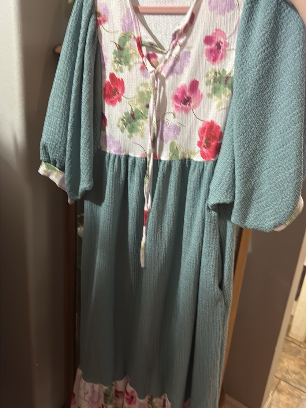 Celeste Teal Maxi Dress with Floral Yoke